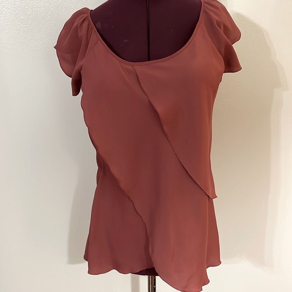 Mossimo ladies rust brick color puff sleeve layered dressy blouse shirt XS